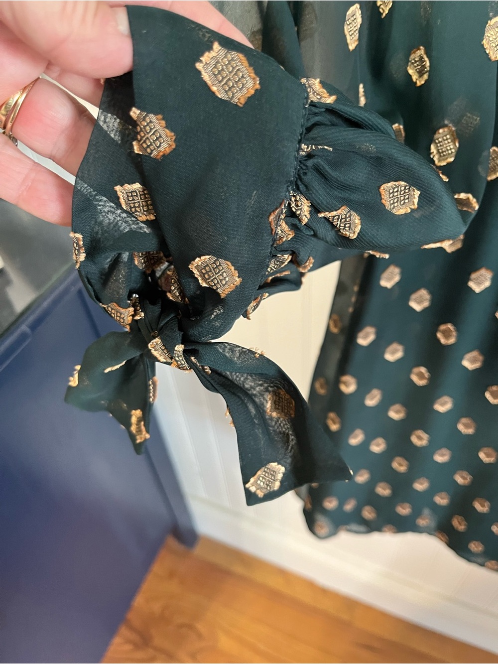 Calvin Klein Dark Green Shift Dress with Gold Dot Motif - Picture 3 of 3